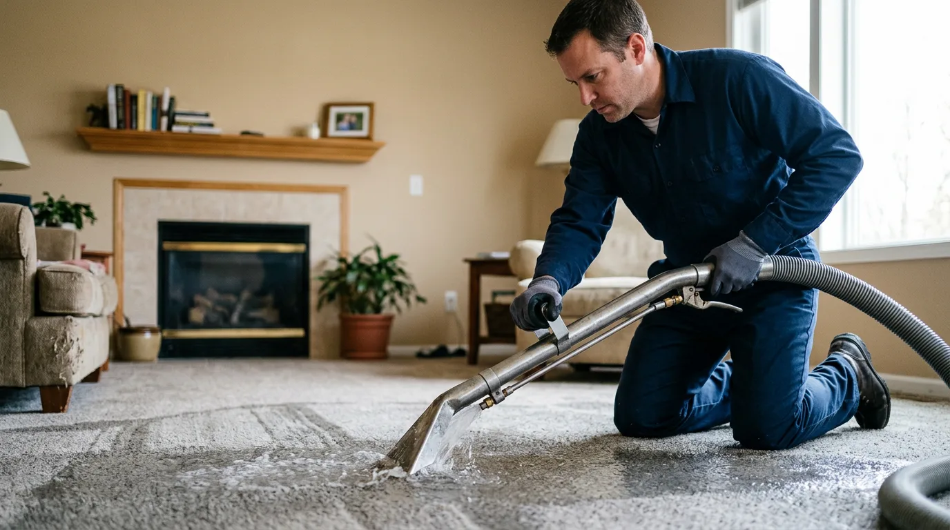 Water damage restoration technician working near Huntsville, TX